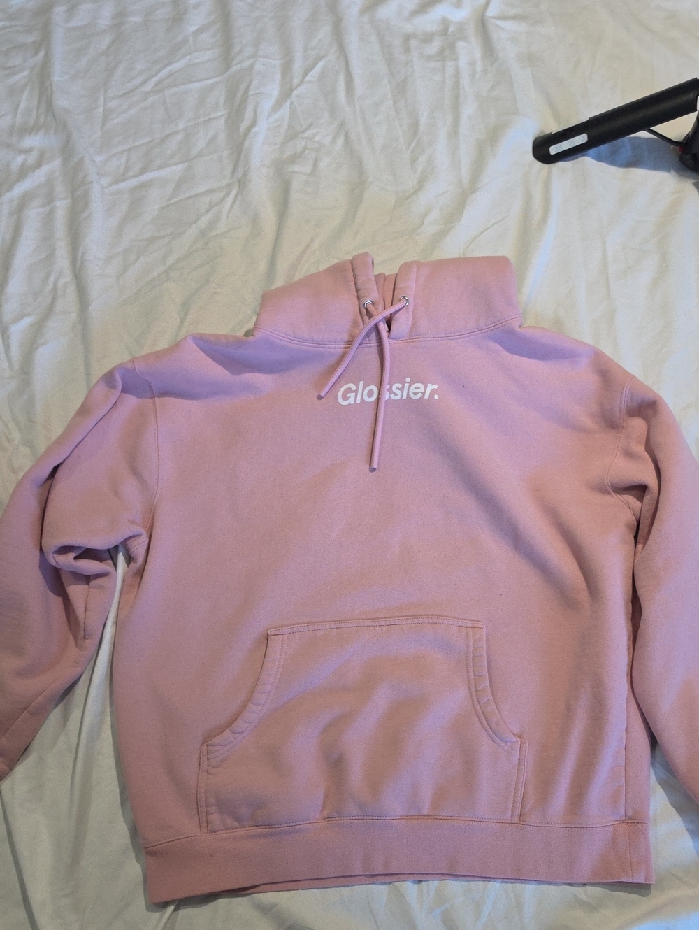 Glossier Light Pink Logo Pullover Hoodie